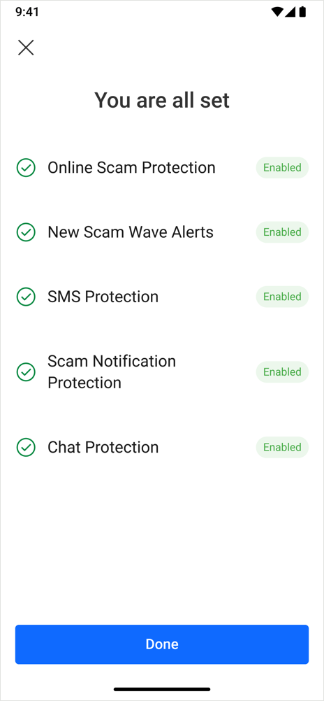 Scam Copilot instellen - Android. Gereed