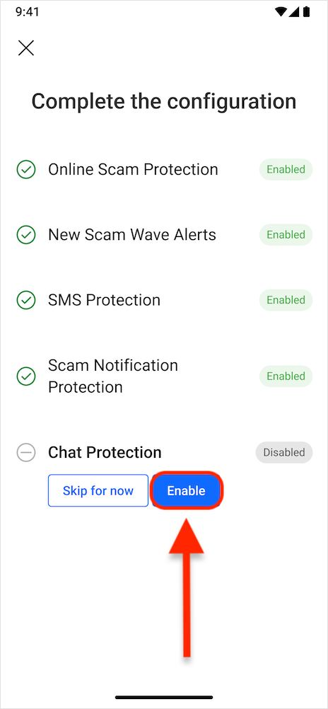 Chat Protection - instellen Scam Copilot Android