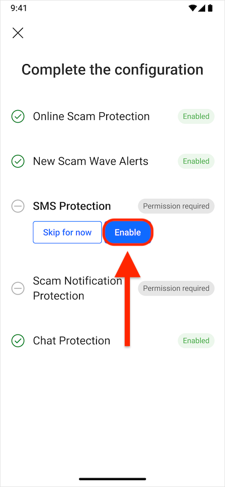 SMS Protection toestaan - instellen Scam Copilot Android